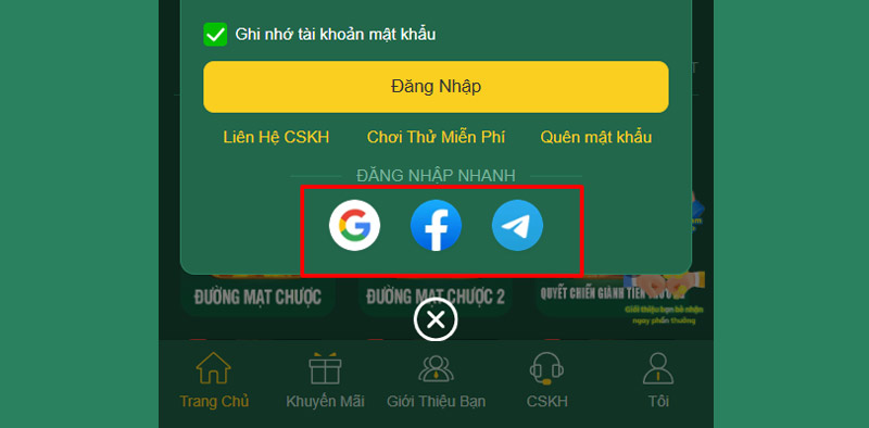 Đăng nhập EV88: Hướng dẫn chi tiết và cách khắc phục lỗi 2 Nhấn chọn biểu tượng phù hợp để vào tài khoản đã liên kết với mạng xã hội đó