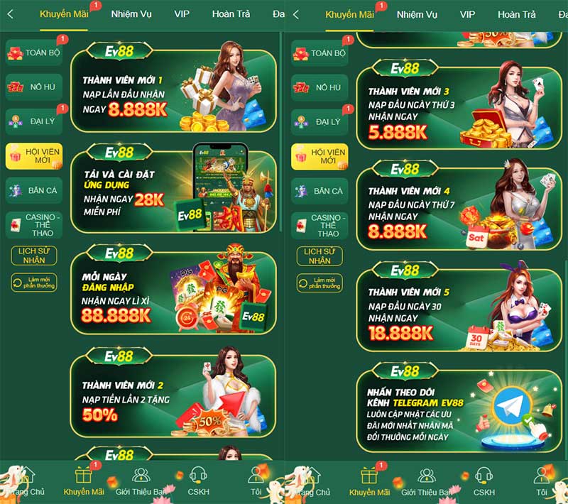 Khuyến mãi EV88: Nhận thưởng giá trị cho người chơi 1 EV88 có nhiều khuyến mãi dành riêng cho tài khoản mới tham gia