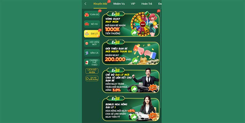 Khuyến mãi EV88: Nhận thưởng giá trị cho người chơi 3 Không thể bỏ qua khuyến mãi đại lý linh hoạt nhưng lợi nhuận cực cao