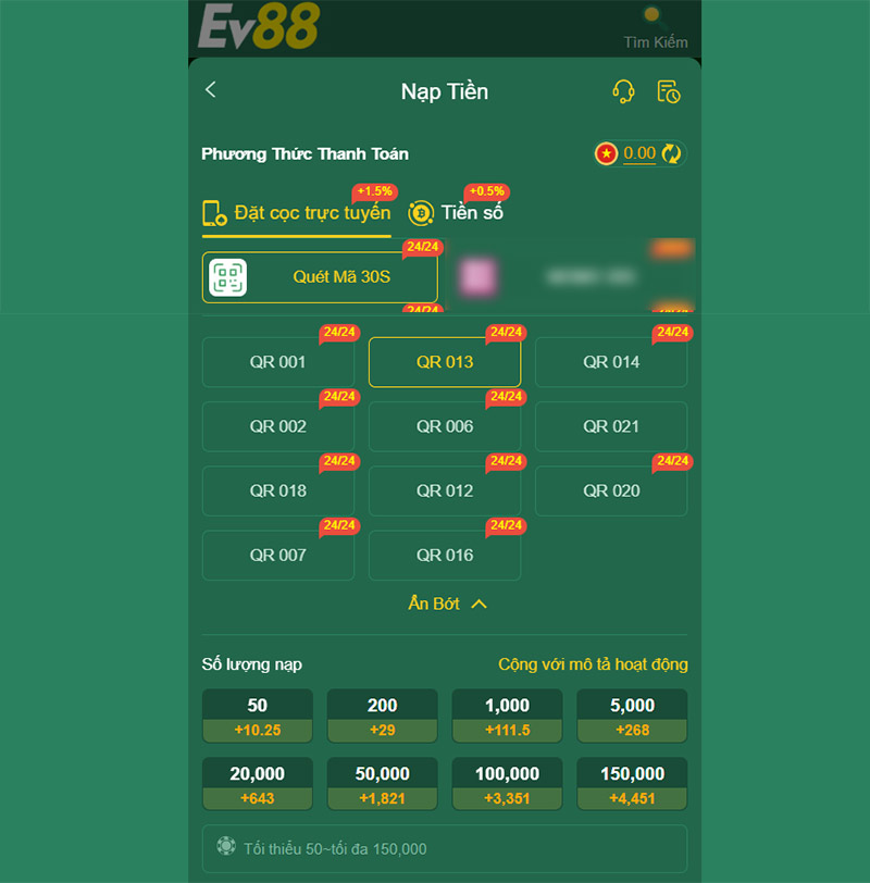 Nạp tiền EV88: Thực hiện dễ dàng nhận ngay ưu đãi khủng 1 Nạp tiền EV88 bằng mã QR
